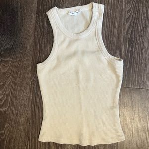 GOOD AMERICAN cream racerback and high neck tank top
